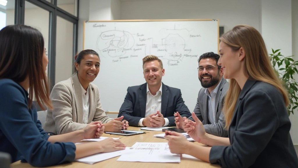 Diverse Gruppe von Profis in gemeinsamer Brainstorming-Session im modernen Büro