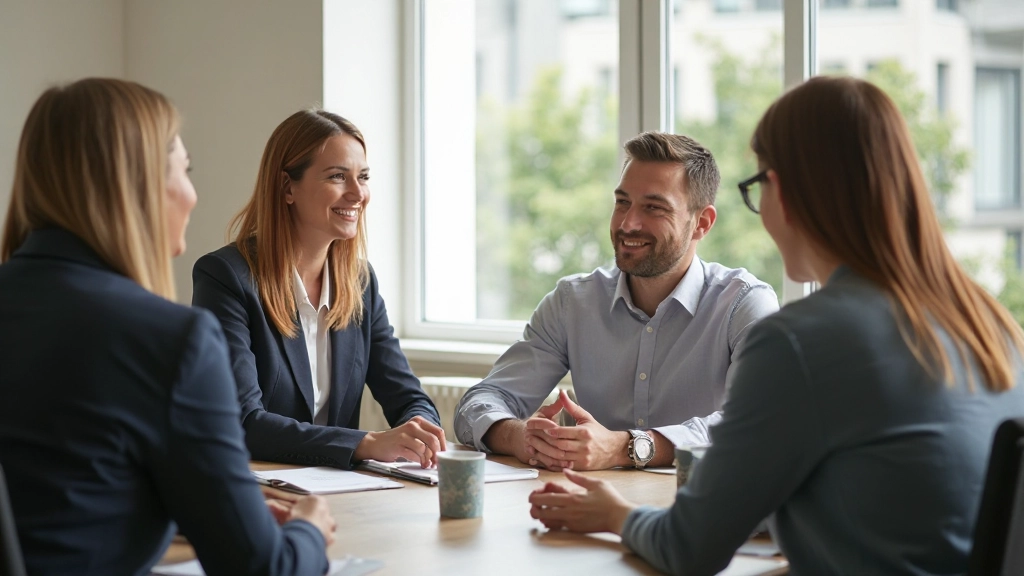 Professionelles Foto eines Teamtreffens mit offener Kommunikation und aktivem Zuhören zwischen Kollegen