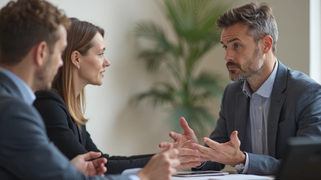 Manager führt Feedbackgespräch mit Team-Mitglied in professionellem Umfeld