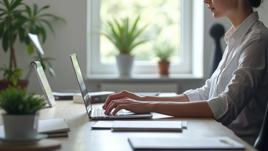 Organisierte Workspace mit Workflow-Diagramm und strukturiertem Arbeitsplatz